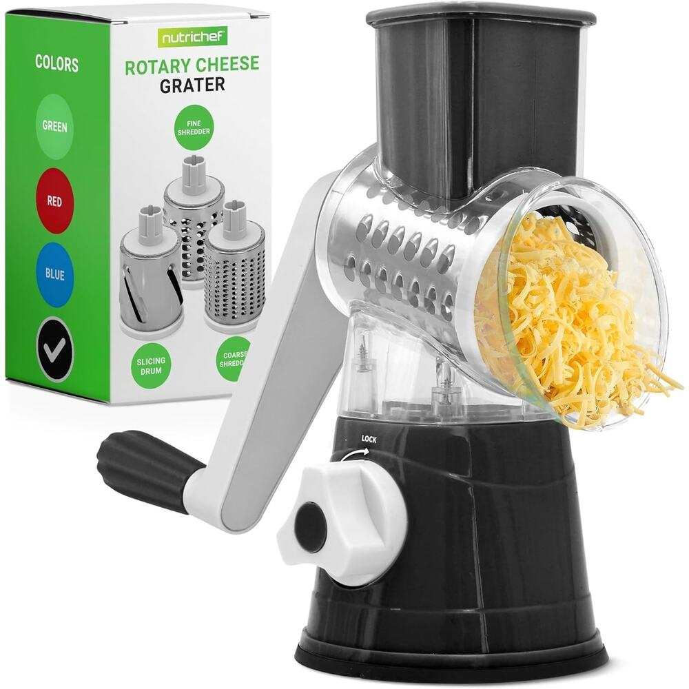 3-in-1 Hand Crank Cheese Grater & Vegetable Shredder with Strong Suction Base